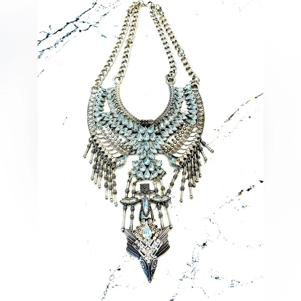 Vintage Cleopatra Necklace Silver/Rhinestones